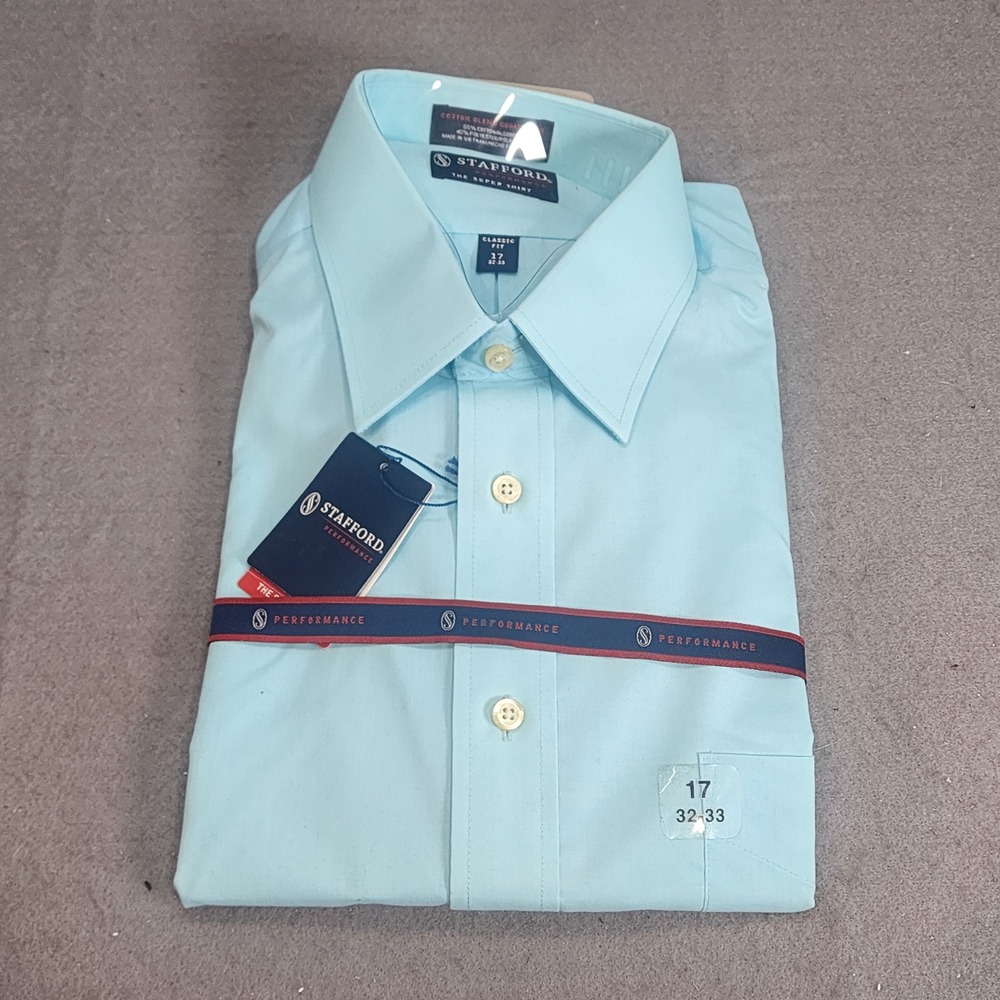 Stafford Dress Shirt Light Blue Performance Super Shirt Mens 17 32-33